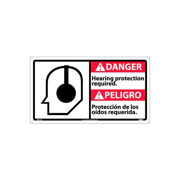National Marker Co Bilingual Plastic Sign - Danger Hearing Protection Required DBA10R - main